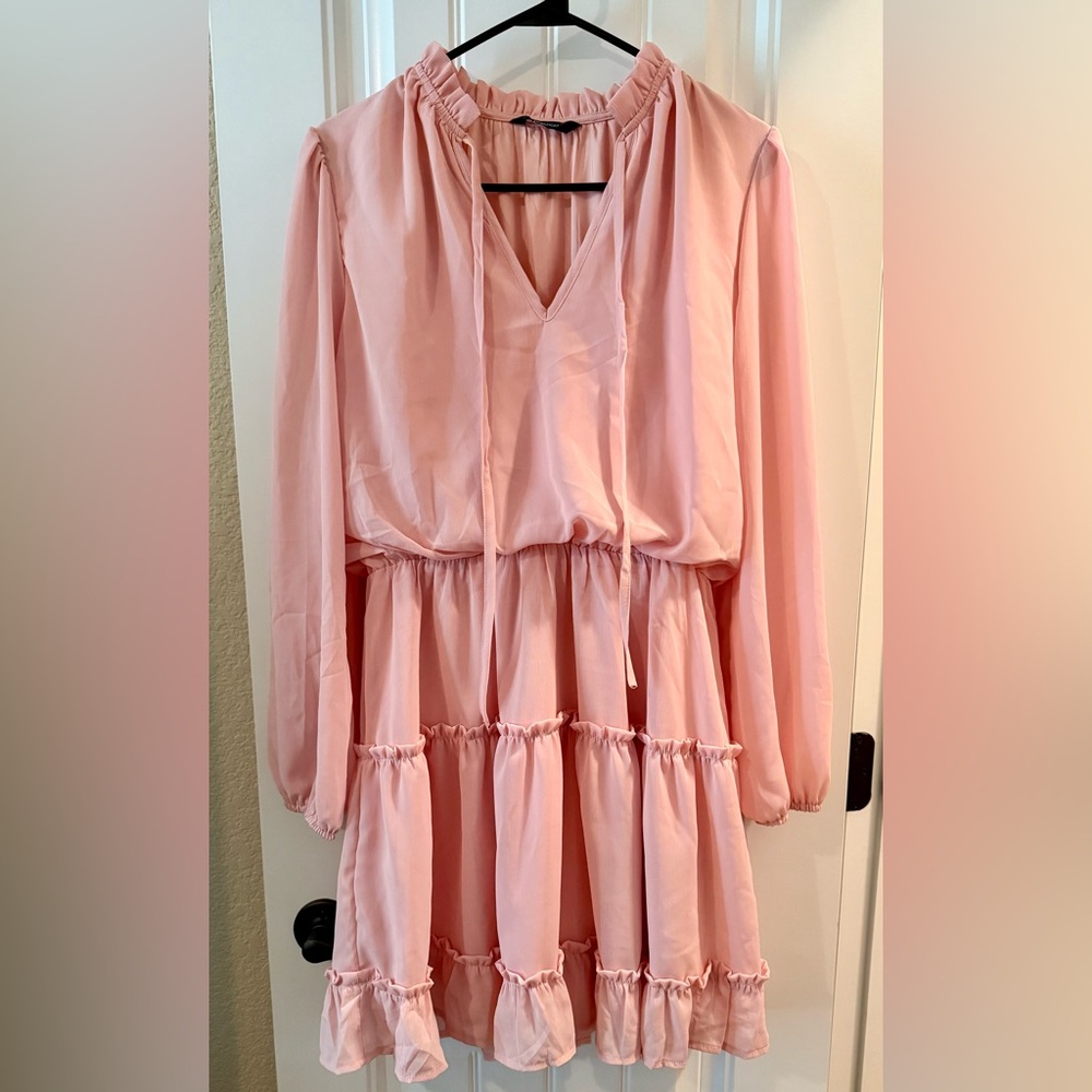 Pink long sleeve ruffle dress, M, never worn/like new from Amazon.